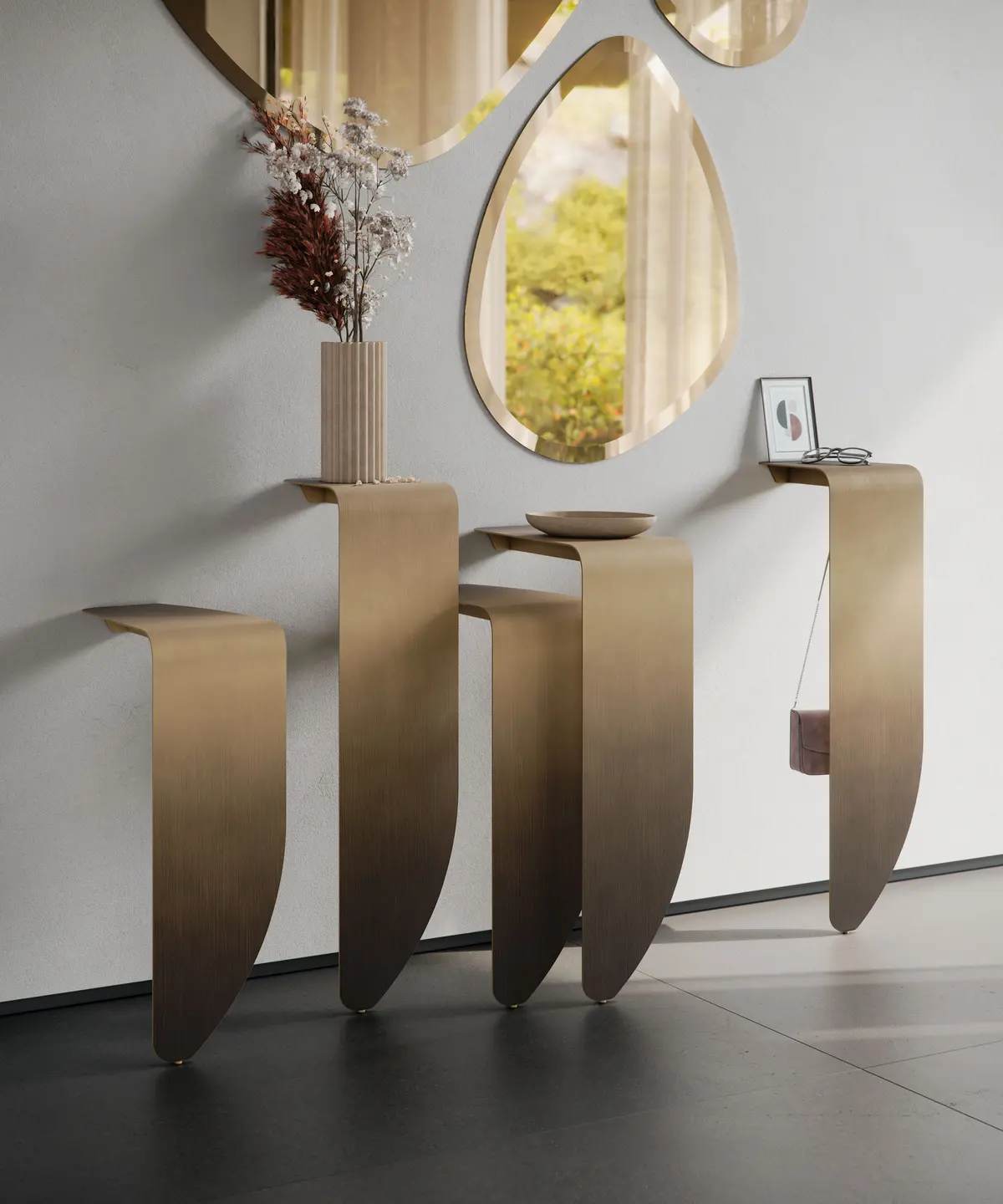 Consolle in bronzo con specchio ovale
